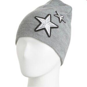 Rebecca Minkoff Womens Star Patch Sequin Beanie Heather Grey Winter Hat